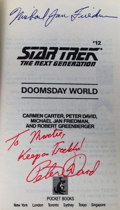 Star Trek The Next Generation Collection: The Eyes of the Beholders - Signed by A.C. Crispin; Doomsday World - Signed by Peter David & Michael Jan Friedman; Encounter at Farpoint - Signed by David Gerrold [Photo 11]