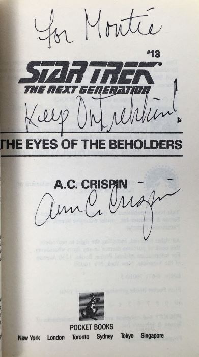 Star Trek The Next Generation Collection: The Eyes of the Beholders - Signed by A.C. Crispin; Doomsday World - Signed by Peter David & Michael Jan Friedman; Encounter at Farpoint - Signed by David Gerrold [Photo 7]