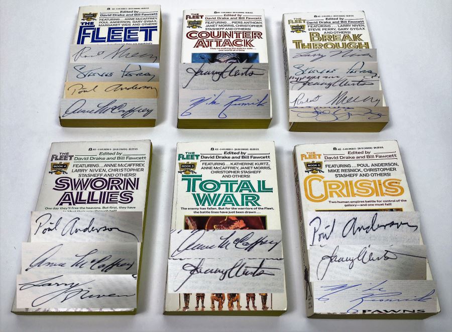 David Drake & Bill Fawcett Fleet Collection (Book 1-6): The Fleet, Counter Attack, Break Through, Sworn Allies, Total War & Crisis - Multiple Signatures: Robert Sheckley, Steve Perry, Poul Anderson, Anne McCaffrey, Janny Wurts, Mike Resnick, etc. [Photo 1]