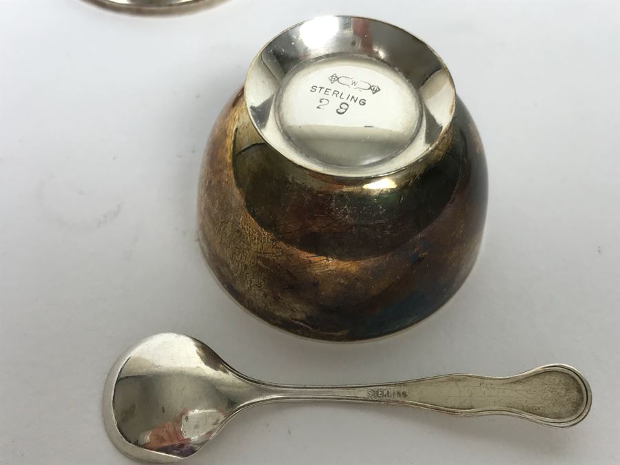 Antique Sterling Silver Fish Server, Sterling Silver Tray, Sterling Silver Salt Cellar With Spoon And Long Sterling Silver Rack 166g [Photo 12]