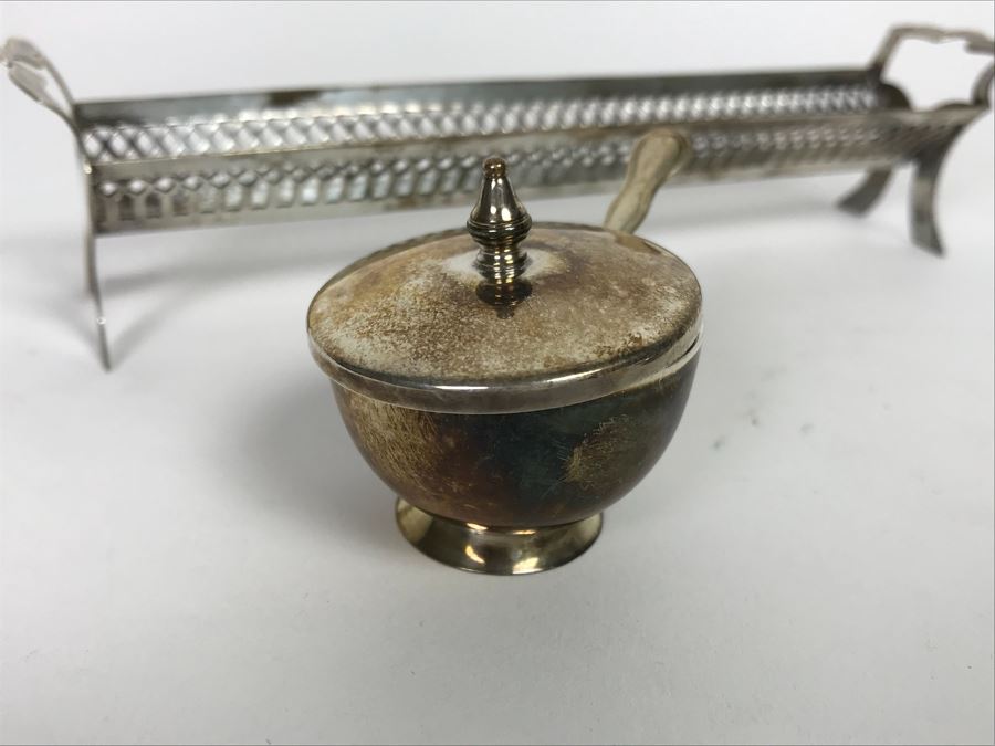 Antique Sterling Silver Fish Server, Sterling Silver Tray, Sterling Silver Salt Cellar With Spoon And Long Sterling Silver Rack 166g [Photo 10]