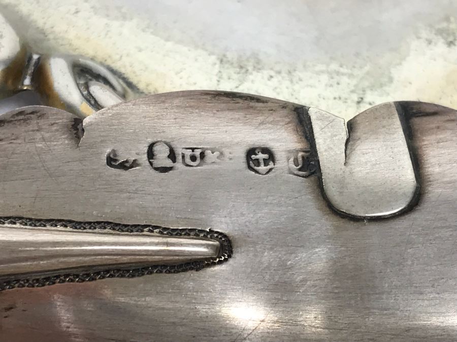 Antique Sterling Silver Fish Server, Sterling Silver Tray, Sterling Silver Salt Cellar With Spoon And Long Sterling Silver Rack 166g [Photo 6]