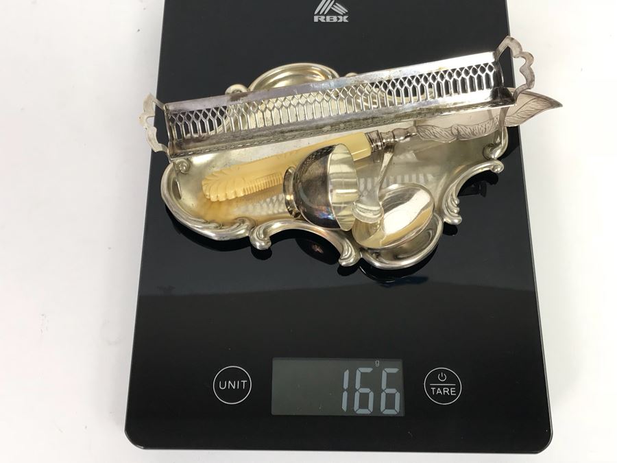 Antique Sterling Silver Fish Server, Sterling Silver Tray, Sterling Silver Salt Cellar With Spoon And Long Sterling Silver Rack 166g [Photo 18]