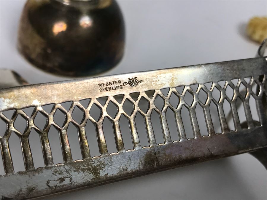 Antique Sterling Silver Fish Server, Sterling Silver Tray, Sterling Silver Salt Cellar With Spoon And Long Sterling Silver Rack 166g [Photo 17]