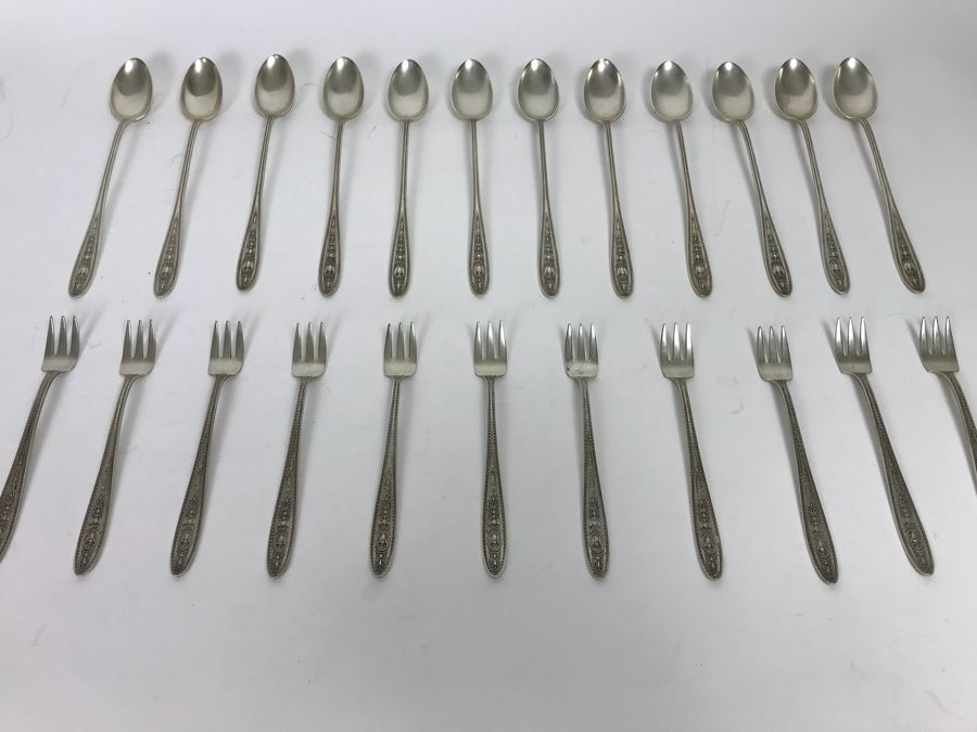 Sterling Silver Flatware (12) Forks And (12) Spoons (521g One Fork Not Included In Weight) [Photo 4]