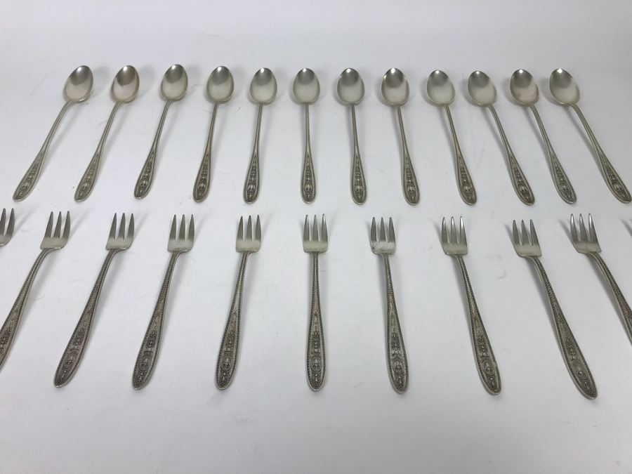 Sterling Silver Flatware (12) Forks And (12) Spoons (521g One Fork Not Included In Weight) [Photo 7]