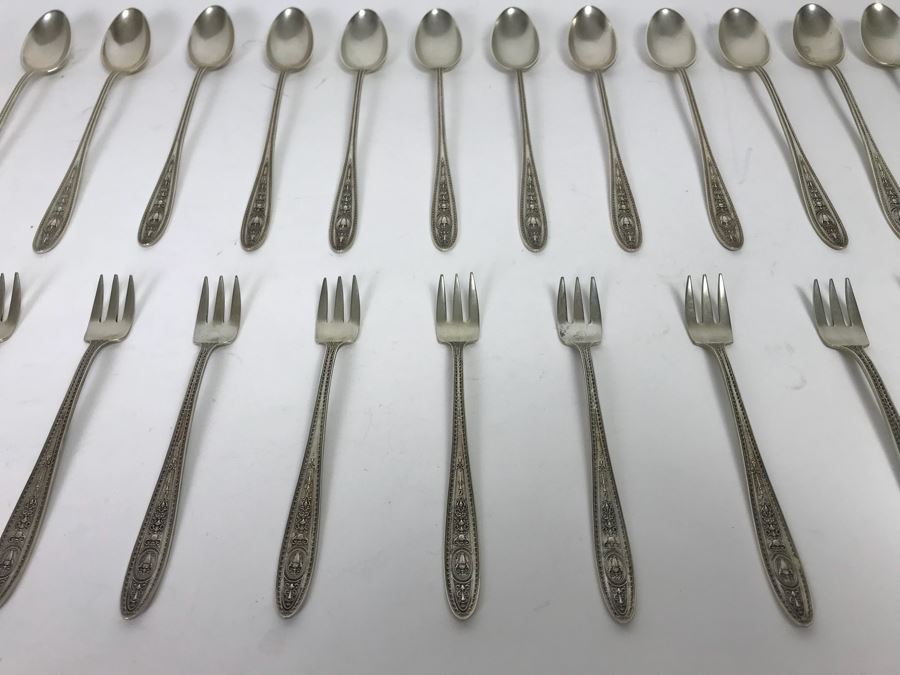 Sterling Silver Flatware (12) Forks And (12) Spoons (521g One Fork Not Included In Weight) [Photo 1]