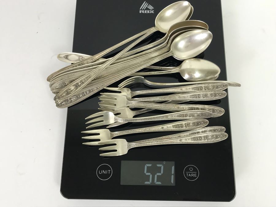 Sterling Silver Flatware (12) Forks And (12) Spoons (521g One Fork Not Included In Weight) [Photo 3]