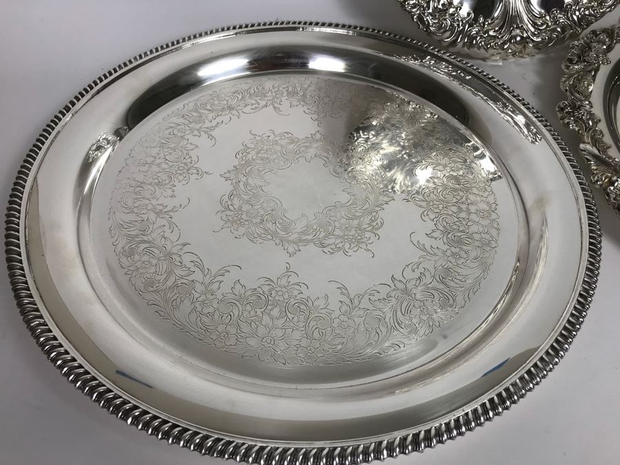 Collection Of (7) Round Silverplate Trays Including Gorham, Wallace ...