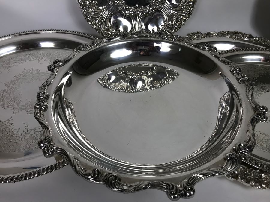 Collection Of (7) Round Silverplate Trays Including Gorham, Wallace, Wilcox, Webster-Wilcox And EL Italy [Photo 9]