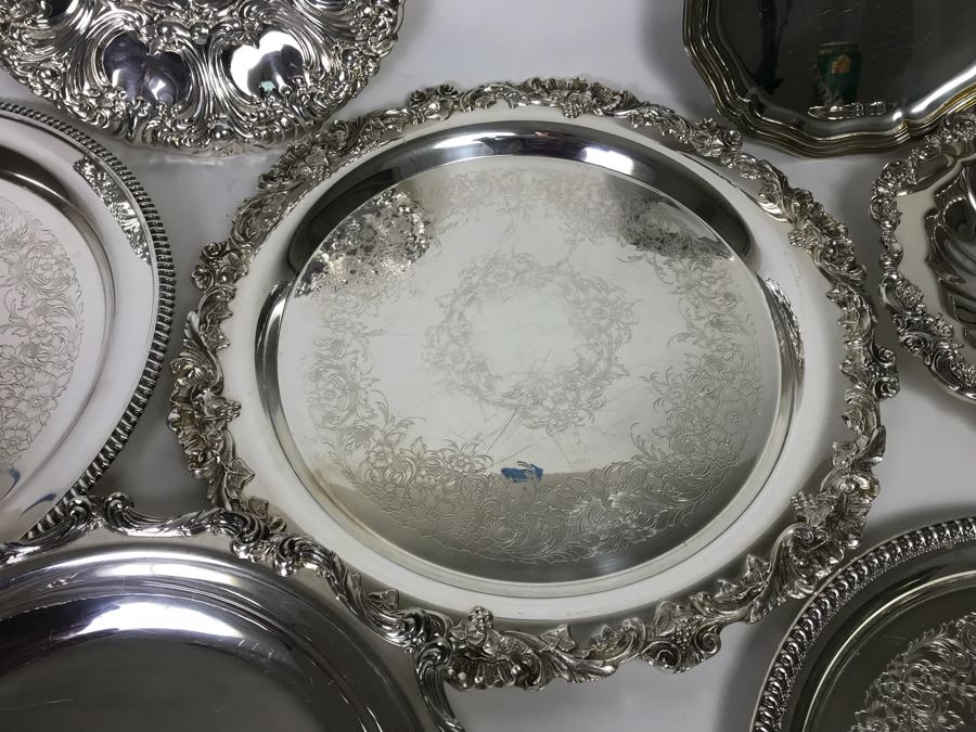Collection Of (7) Round Silverplate Trays Including Gorham, Wallace, Wilcox, Webster-Wilcox And EL Italy [Photo 5]