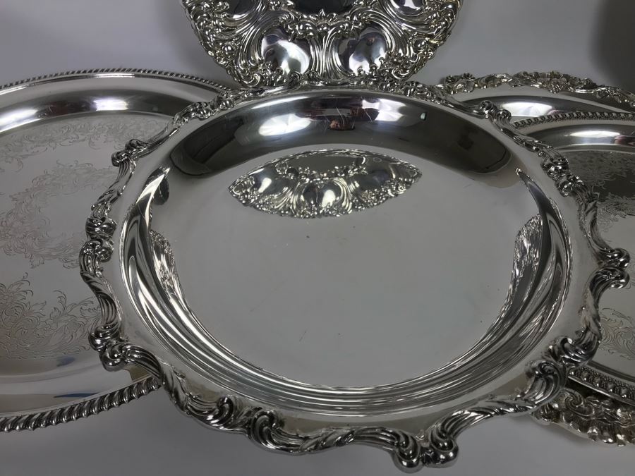 Collection Of (7) Round Silverplate Trays Including Gorham, Wallace, Wilcox, Webster-Wilcox And EL Italy [Photo 10]
