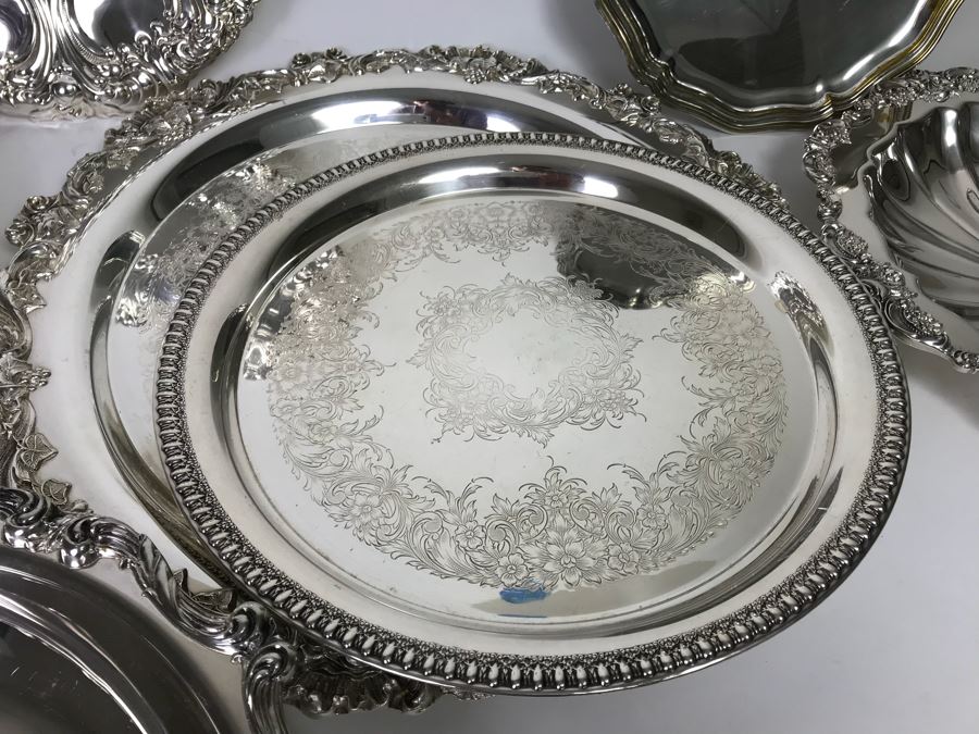 Collection Of (7) Round Silverplate Trays Including Gorham, Wallace, Wilcox, Webster-Wilcox And EL Italy [Photo 8]