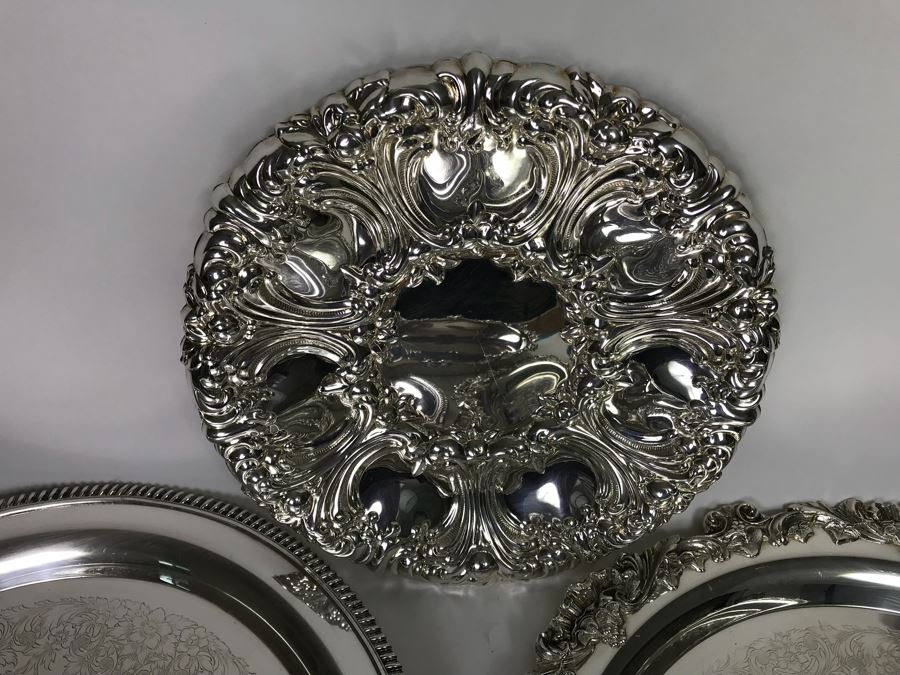 Collection Of (7) Round Silverplate Trays Including Gorham, Wallace, Wilcox, Webster-Wilcox And EL Italy [Photo 4]