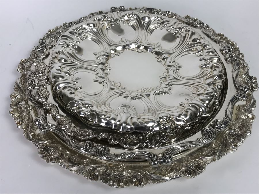 Collection Of (7) Round Silverplate Trays Including Gorham, Wallace, Wilcox, Webster-Wilcox And EL Italy [Photo 3]