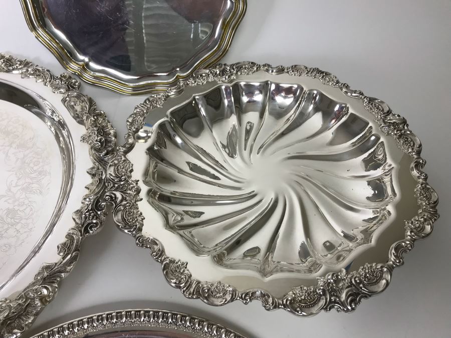 Collection Of (7) Round Silverplate Trays Including Gorham, Wallace, Wilcox, Webster-Wilcox And EL Italy [Photo 6]