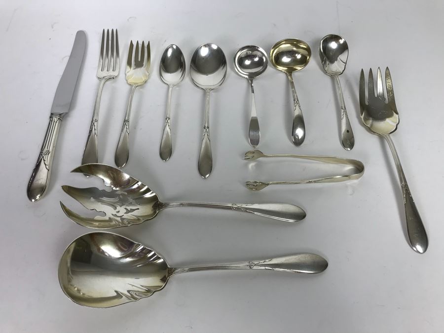 GORHAM Sterling Silver Rose Marie Pattern Flatware Set For 12 Service And Wooden Silverware Box 2,355g Of Sterling [Photo 10]