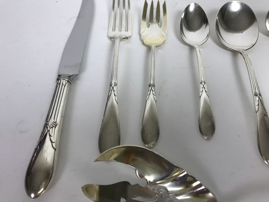 GORHAM Sterling Silver Rose Marie Pattern Flatware Set For 12 Service And Wooden Silverware Box 2,355g Of Sterling [Photo 13]