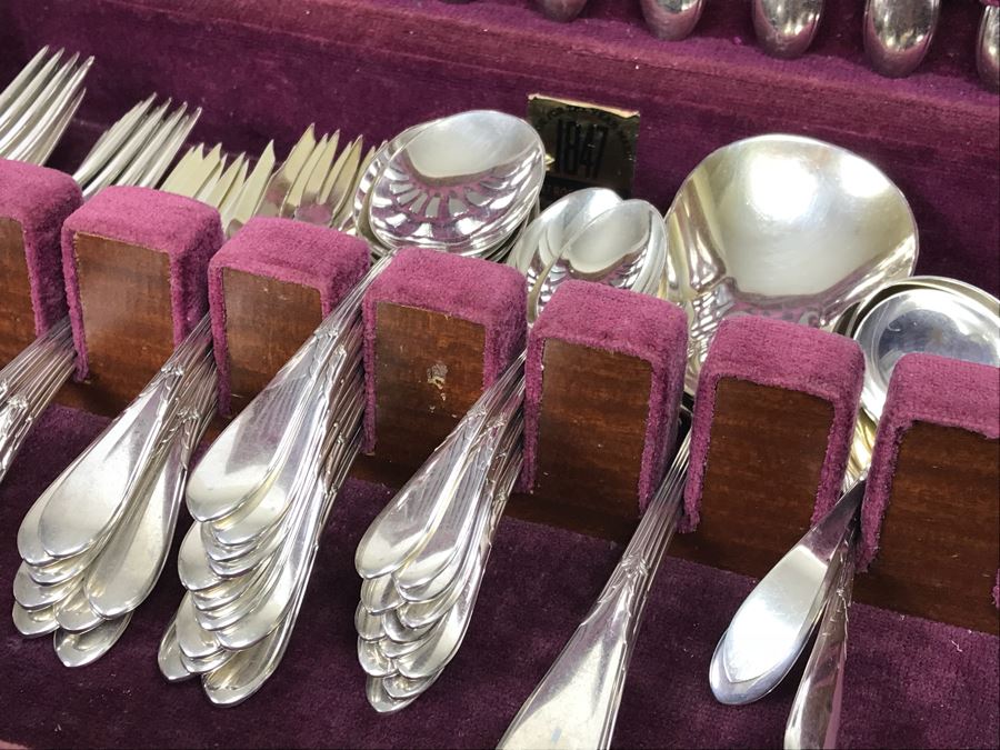 GORHAM Sterling Silver Rose Marie Pattern Flatware Set For 12 Service And Wooden Silverware Box 2,355g Of Sterling [Photo 30]