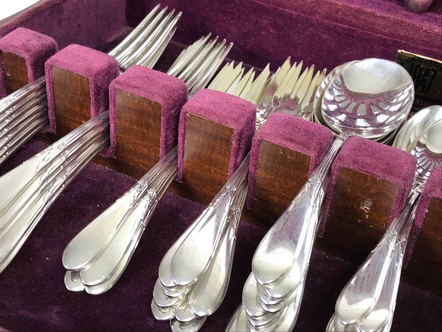 GORHAM Sterling Silver Rose Marie Pattern Flatware Set For 12 Service And Wooden Silverware Box 2,355g Of Sterling [Photo 26]