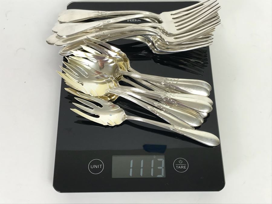 GORHAM Sterling Silver Rose Marie Pattern Flatware Set For 12 Service And Wooden Silverware Box 2,355g Of Sterling [Photo 19]