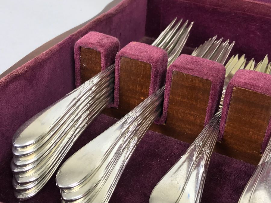 GORHAM Sterling Silver Rose Marie Pattern Flatware Set For 12 Service And Wooden Silverware Box 2,355g Of Sterling [Photo 23]