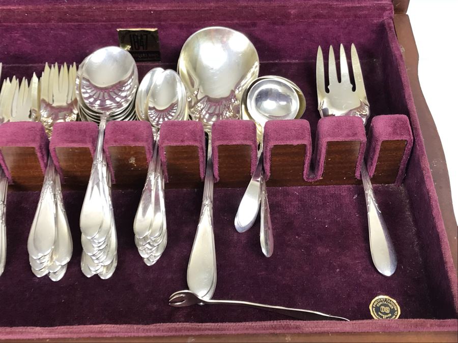 GORHAM Sterling Silver Rose Marie Pattern Flatware Set For 12 Service And Wooden Silverware Box 2,355g Of Sterling [Photo 34]