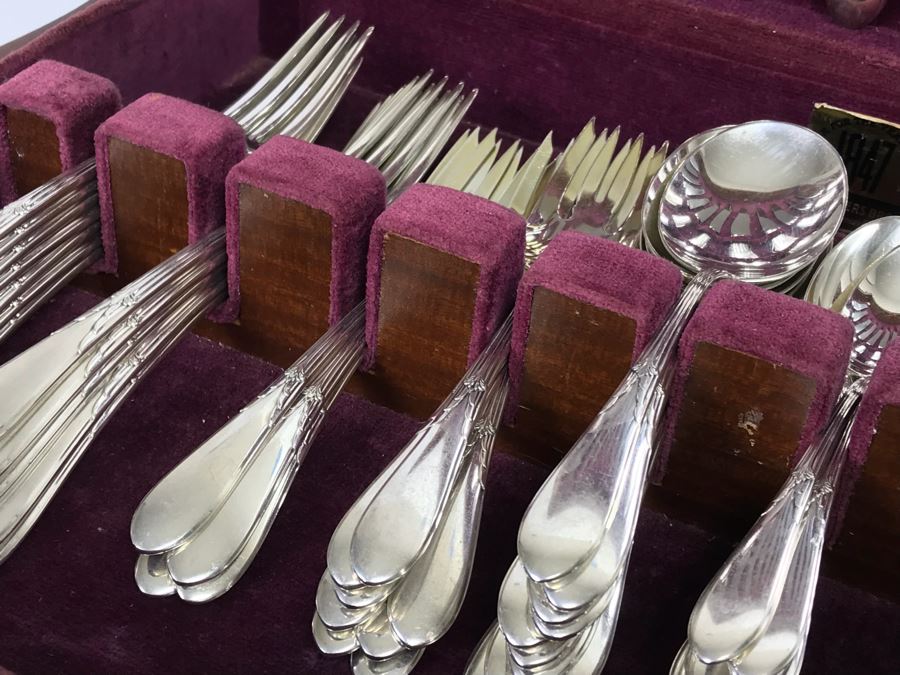 GORHAM Sterling Silver Rose Marie Pattern Flatware Set For 12 Service And Wooden Silverware Box 2,355g Of Sterling [Photo 27]