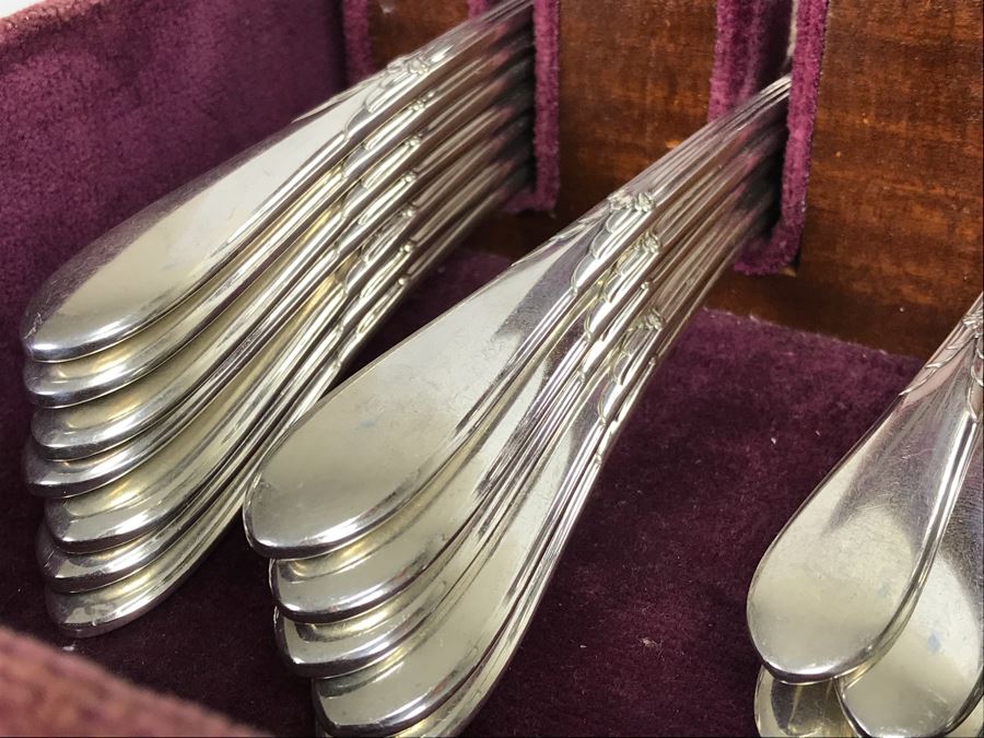 GORHAM Sterling Silver Rose Marie Pattern Flatware Set For 12 Service And Wooden Silverware Box 2,355g Of Sterling [Photo 24]