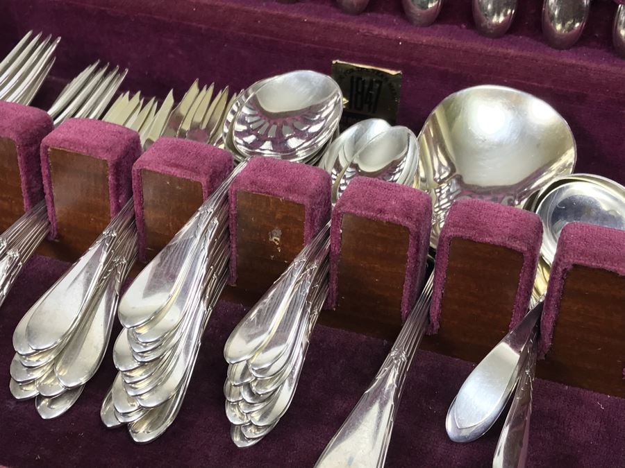 GORHAM Sterling Silver Rose Marie Pattern Flatware Set For 12 Service And Wooden Silverware Box 2,355g Of Sterling [Photo 31]