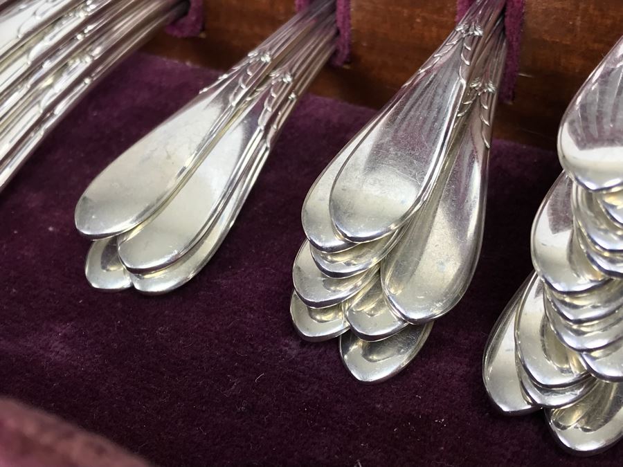 GORHAM Sterling Silver Rose Marie Pattern Flatware Set For 12 Service And Wooden Silverware Box 2,355g Of Sterling [Photo 29]