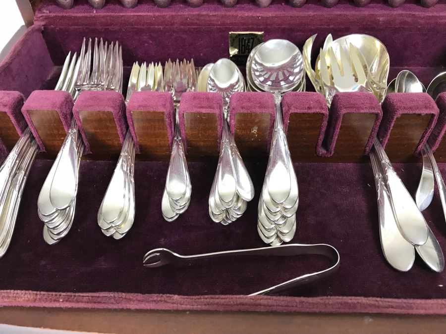 GORHAM Sterling Silver Rose Marie Pattern Flatware Set For 12 Service And Wooden Silverware Box 2,355g Of Sterling [Photo 6]