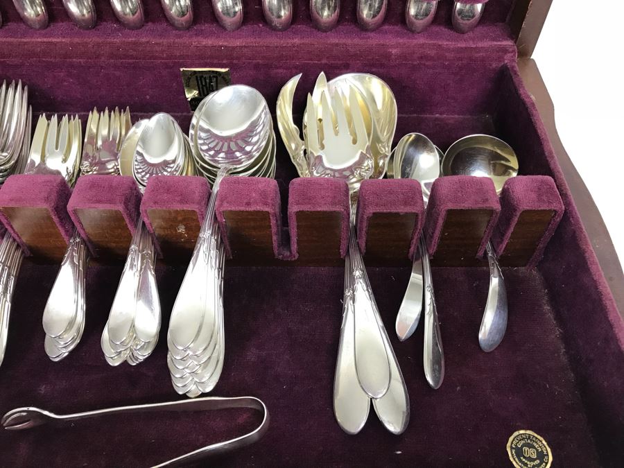 GORHAM Sterling Silver Rose Marie Pattern Flatware Set For 12 Service And Wooden Silverware Box 2,355g Of Sterling [Photo 9]