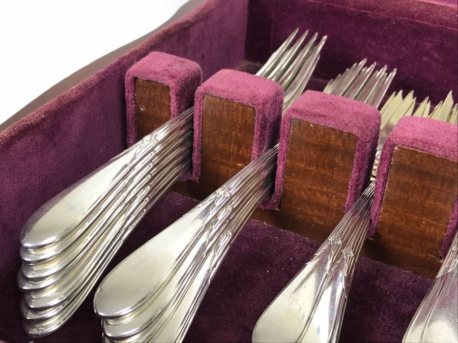 GORHAM Sterling Silver Rose Marie Pattern Flatware Set For 12 Service And Wooden Silverware Box 2,355g Of Sterling [Photo 22]