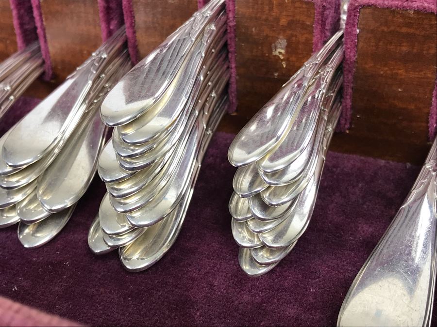 GORHAM Sterling Silver Rose Marie Pattern Flatware Set For 12 Service And Wooden Silverware Box 2,355g Of Sterling [Photo 32]