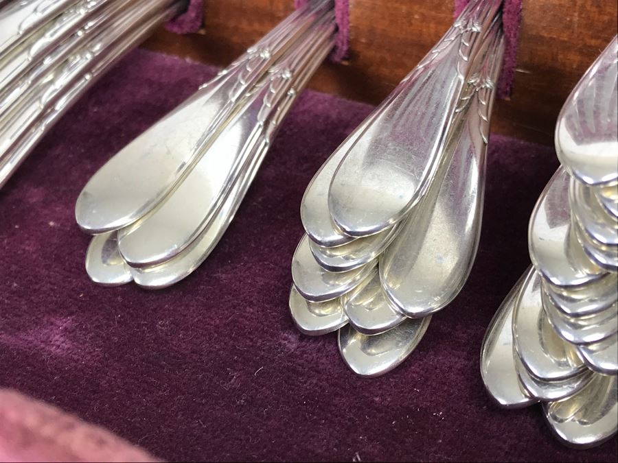 GORHAM Sterling Silver Rose Marie Pattern Flatware Set For 12 Service And Wooden Silverware Box 2,355g Of Sterling [Photo 28]