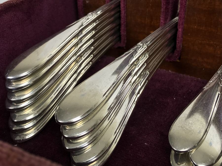 GORHAM Sterling Silver Rose Marie Pattern Flatware Set For 12 Service And Wooden Silverware Box 2,355g Of Sterling [Photo 25]