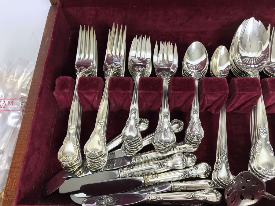 GORHAM Sterling Silver Chantilly Pattern Flatware Set for 12 Service With 19 Factory Sealed Pieces And Wooden Silverware Box 3,315g Of Sterling [Photo 12]