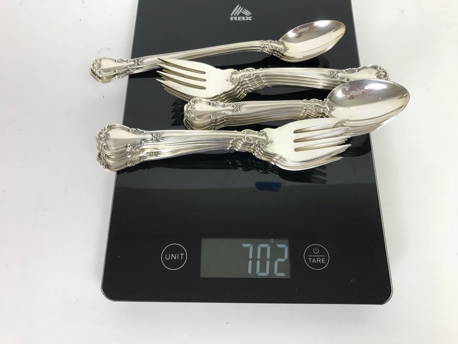 GORHAM Sterling Silver Chantilly Pattern Flatware Set for 12 Service With 19 Factory Sealed Pieces And Wooden Silverware Box 3,315g Of Sterling [Photo 40]