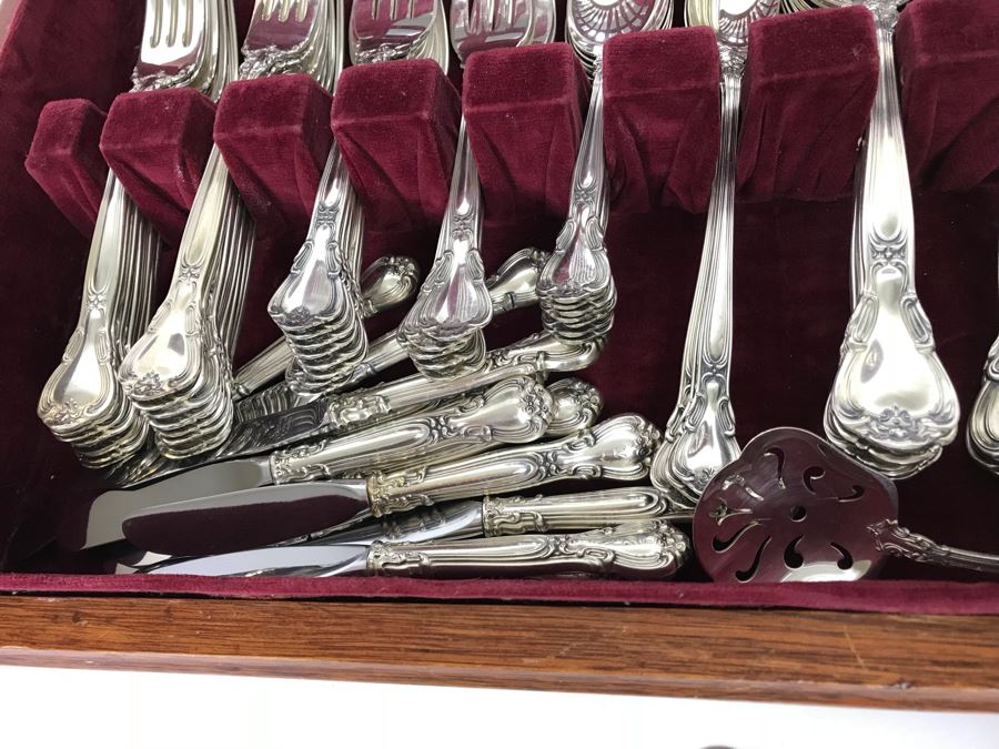 GORHAM Sterling Silver Chantilly Pattern Flatware Set for 12 Service With 19 Factory Sealed Pieces And Wooden Silverware Box 3,315g Of Sterling [Photo 20]