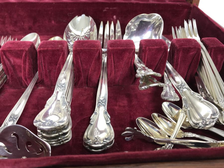 GORHAM Sterling Silver Chantilly Pattern Flatware Set for 12 Service With 19 Factory Sealed Pieces And Wooden Silverware Box 3,315g Of Sterling [Photo 17]