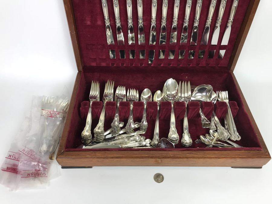 GORHAM Sterling Silver Chantilly Pattern Flatware Set for 12 Service With 19 Factory Sealed Pieces And Wooden Silverware Box 3,315g Of Sterling [Photo 9]