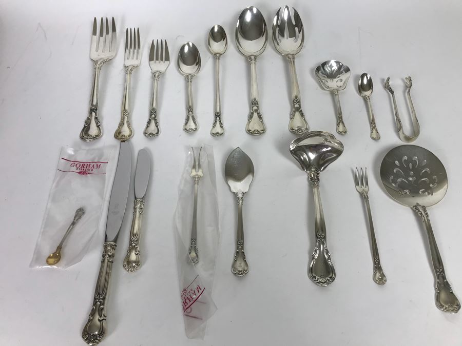 GORHAM Sterling Silver Chantilly Pattern Flatware Set for 12 Service With 19 Factory Sealed Pieces And Wooden Silverware Box 3,315g Of Sterling [Photo 23]