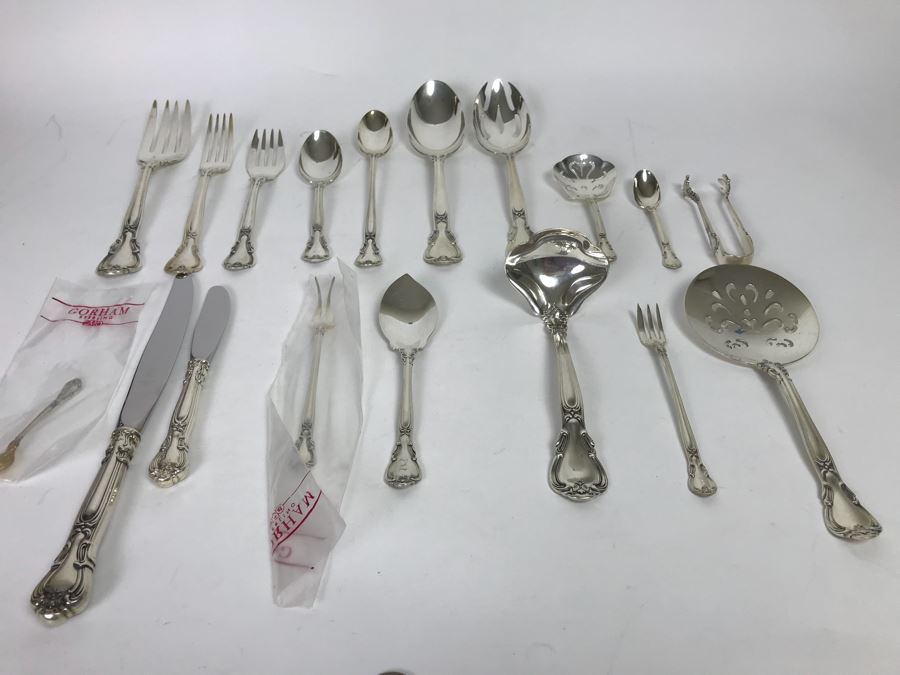 GORHAM Sterling Silver Chantilly Pattern Flatware Set for 12 Service With 19 Factory Sealed Pieces And Wooden Silverware Box 3,315g Of Sterling [Photo 24]