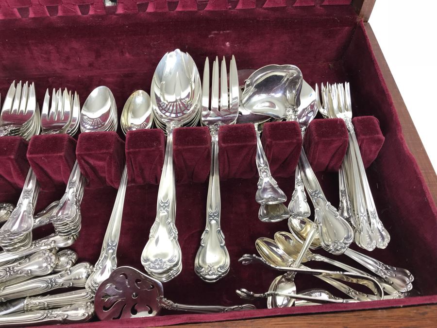 GORHAM Sterling Silver Chantilly Pattern Flatware Set for 12 Service With 19 Factory Sealed Pieces And Wooden Silverware Box 3,315g Of Sterling [Photo 15]
