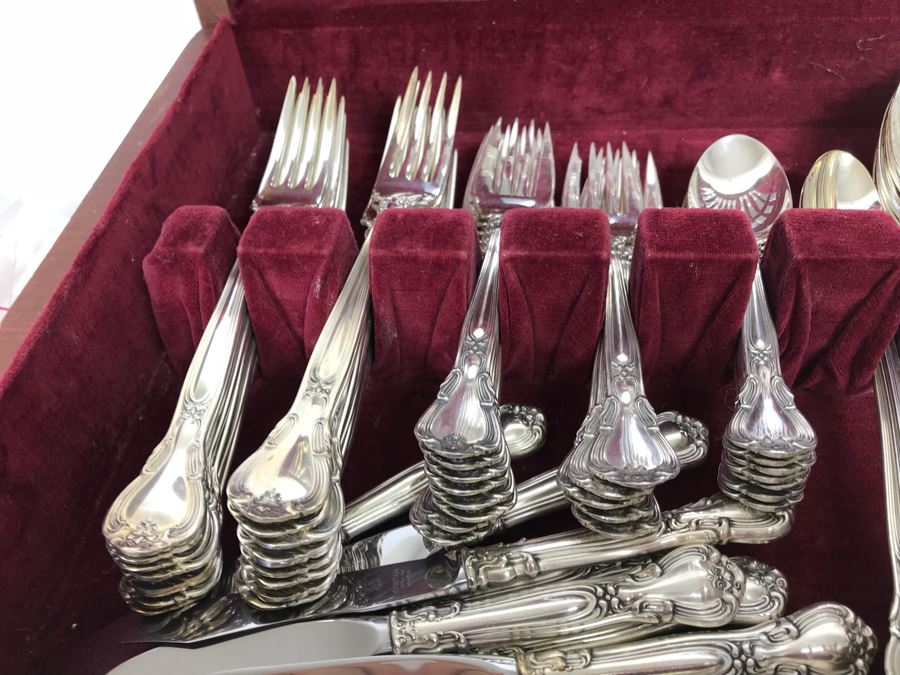 GORHAM Sterling Silver Chantilly Pattern Flatware Set for 12 Service With 19 Factory Sealed Pieces And Wooden Silverware Box 3,315g Of Sterling [Photo 13]