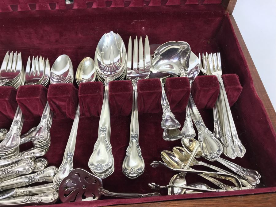 GORHAM Sterling Silver Chantilly Pattern Flatware Set for 12 Service With 19 Factory Sealed Pieces And Wooden Silverware Box 3,315g Of Sterling [Photo 16]