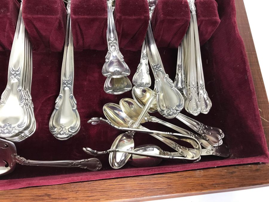 GORHAM Sterling Silver Chantilly Pattern Flatware Set for 12 Service With 19 Factory Sealed Pieces And Wooden Silverware Box 3,315g Of Sterling [Photo 19]