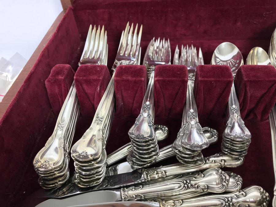 GORHAM Sterling Silver Chantilly Pattern Flatware Set for 12 Service With 19 Factory Sealed Pieces And Wooden Silverware Box 3,315g Of Sterling [Photo 14]