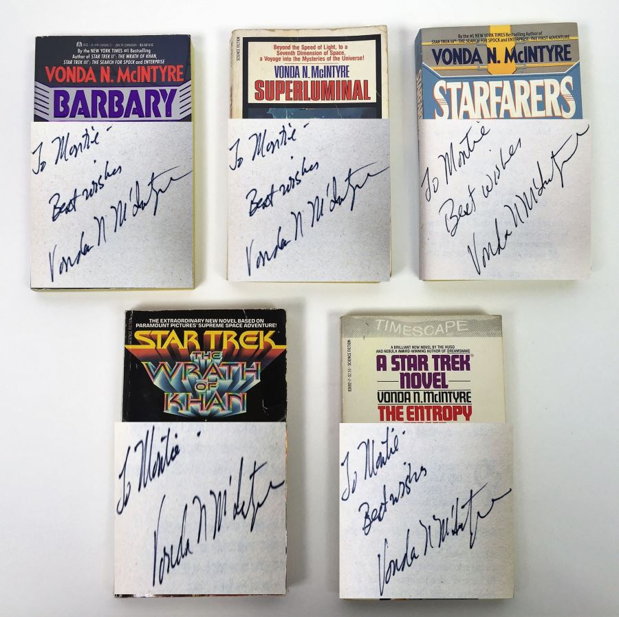 Vonda N. McIntyre Collection: Barbary, Superluminal, Starfarers; Star Trek: The Wrath of Khan & The Entropy Effect - Signed by Vonda McIntyre